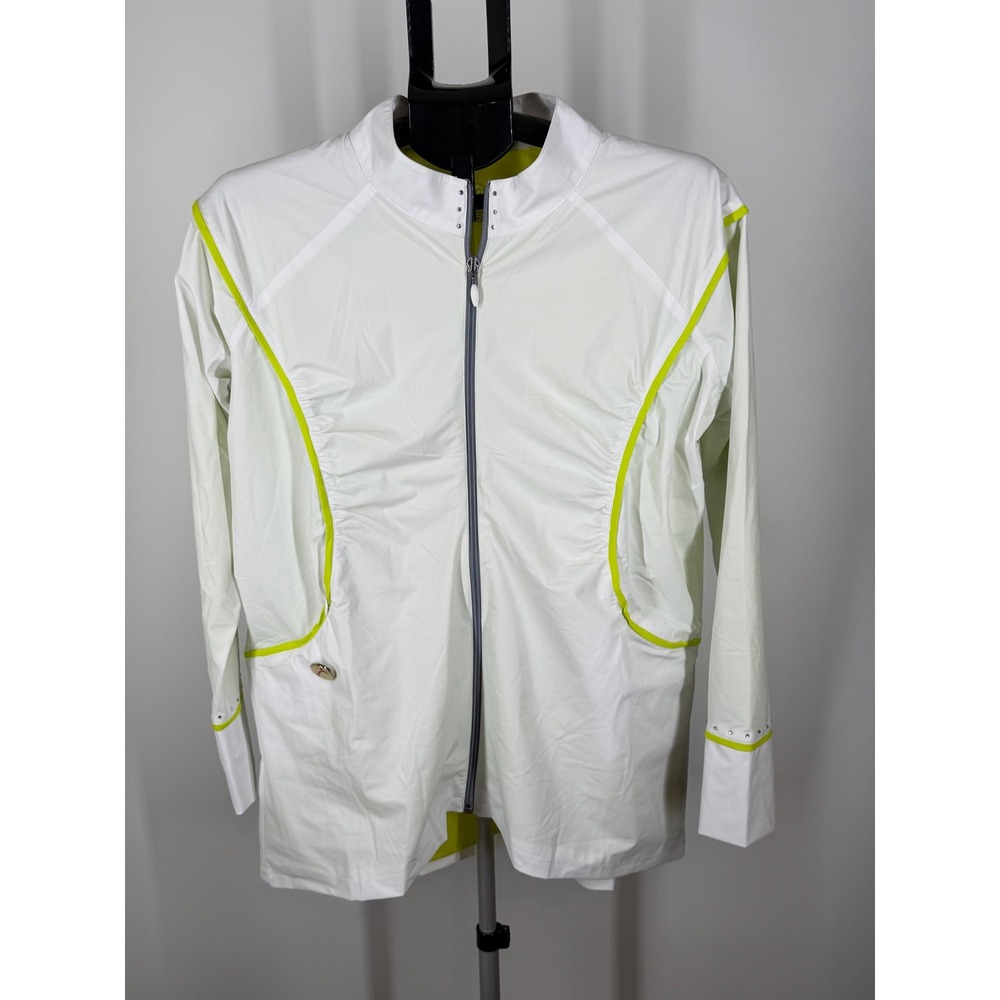 Swingdish Womens White Neon Green Golf Full Zip‎ Jacket L